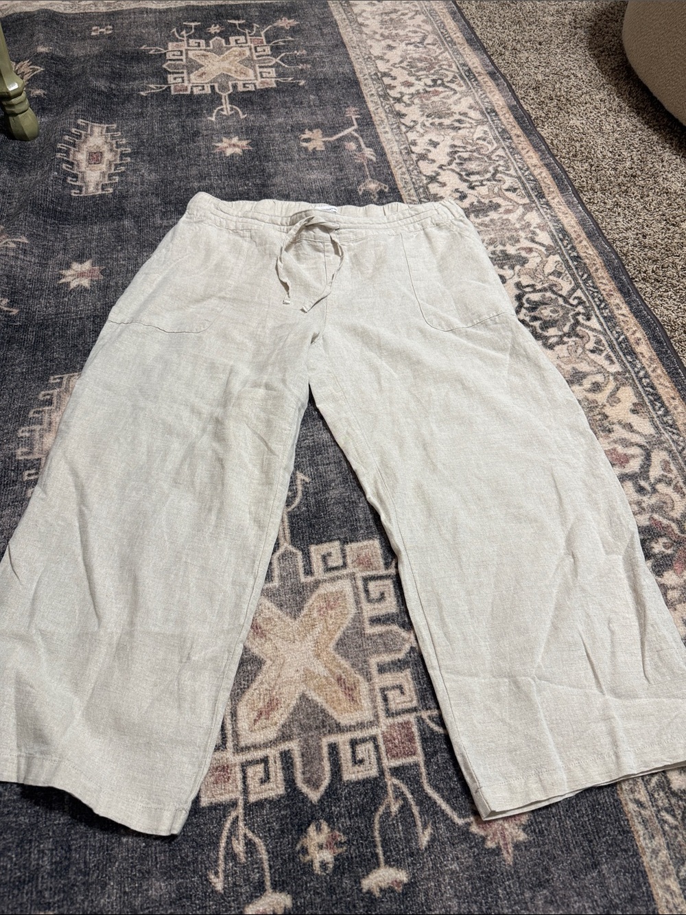 Liz Claiborne Natural Linen-Blend Wide Leg Drawstring Pants